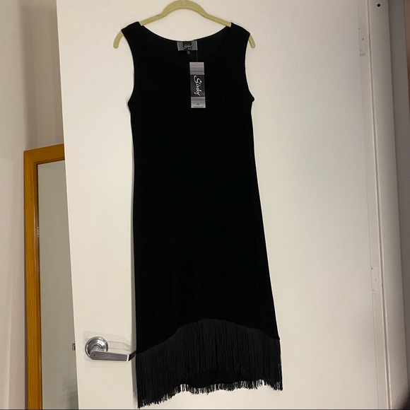 Black Tank Dress With Fringe Hem - Picture 1 of 3